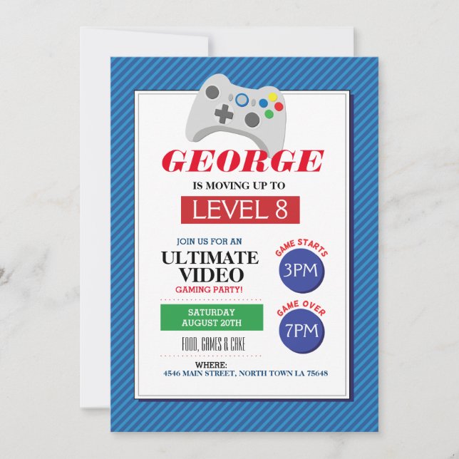 Convites Vídeo Jogo do Partido Jogos Azul Caminhões Vermelh (Frente)