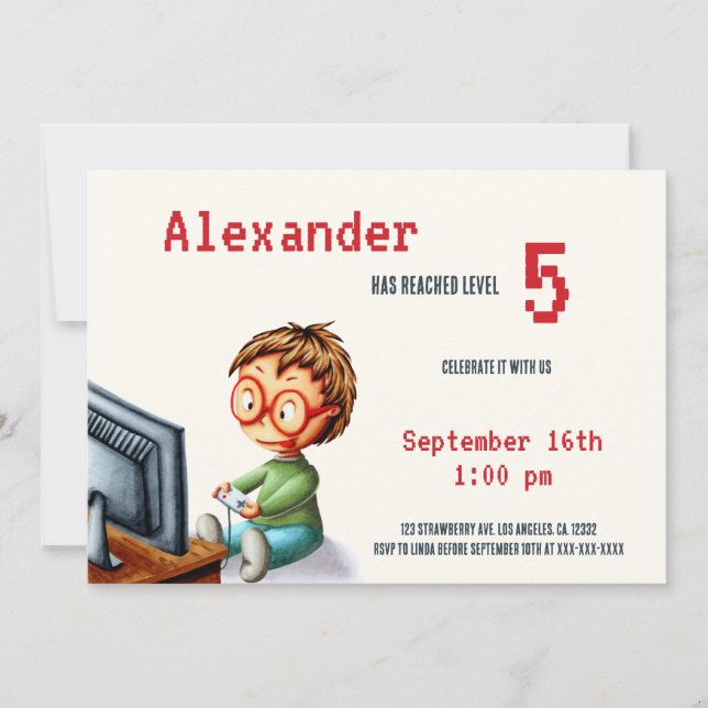 Convites Vídeo Jogo Nível Superior Garoto com Óculos Aniver (Frente)