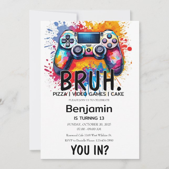 Convites VIDEOS GAMES Bruh Aniversário (Frente)