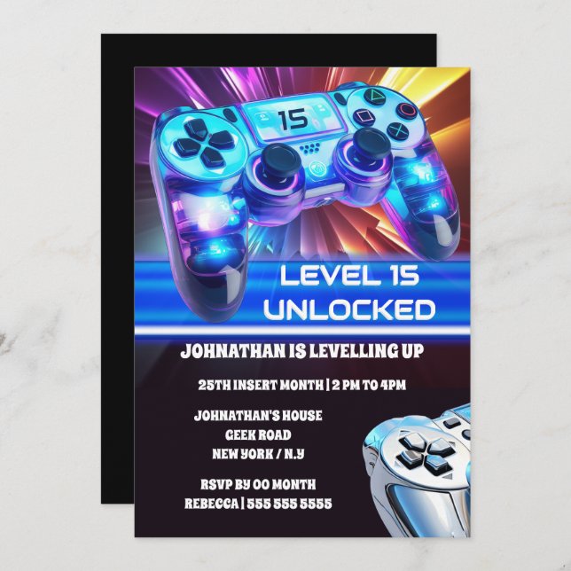 Convites Videos games de controlador de jogos em qualquer g (Frente/Verso)