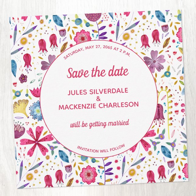 Convites Vidraça Selvagem Guardar Data (Wildflower watercolor Save the Date card)