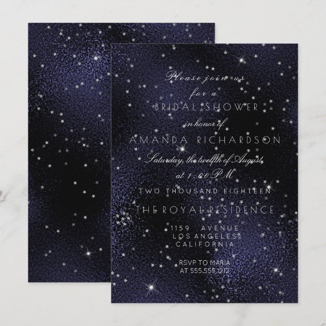 Convites Vidro Azul Marinho Estrelas de Prata Bachelorreia (Frente/Verso)