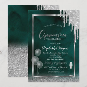 Convites Vidro, Balões, Brilho Gotejante, Verde Quinceañera