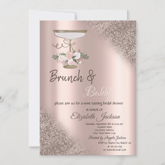 Convites Vidro, Brunch & Espumante com Bokeh em Glitter Dou (Frente)