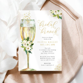Convites Vidro de Champanhe Branco e Dourado Bridal Brunch