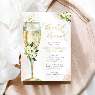 Convites Vidro de Champanhe Branco e Dourado Bridal Brunch