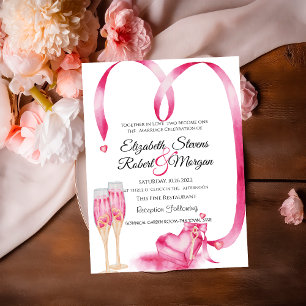 Convites Vidro de Champanhe do Coração Vermelho Elegante