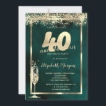 Convites Vidro de Champanhe Dourado Confetti aniversário de<br><div class="desc">Vidro de champanhe elegante e confete de ouro num fundo verde.</div>
