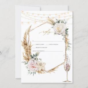 Convites Vidro de Champanhe Dourado Floral RSVP