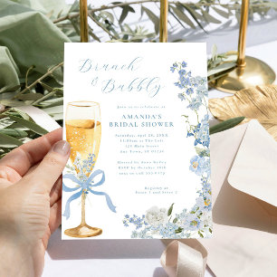 Convites Vidro de Champanhe Floral Azul Brunch e Borracha
