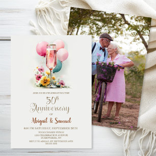 Convites Vidro de Champanhe Rosa 50º Aniversário de Casamen