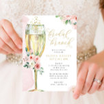 Convites Vidro de champanhe rosa e Dourado Bridal Brunch<br><div class="desc">Este bonito design apresenta um buquê floral em tons de rosa e um copo de champanhe de aquarela. Preencha suas informações sobre o modelo. Use o recurso "personalizar" para alterar as fontes ou o layout.</div>