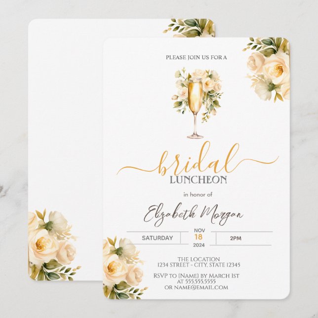 Convites Vidro de Champanhe Rosas de Bicho (Frente/Verso)