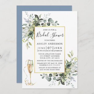 Convites Vidro de champanhe verde Chá azul empoeirado