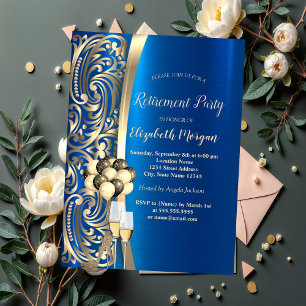Convites Vidro de espiral Dourada,Aposentação Azul de Altos