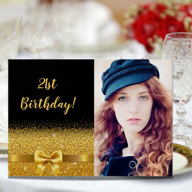 Convites Vidro de fotos em ouro preto aniversário de 21 ano (Criador carregado)