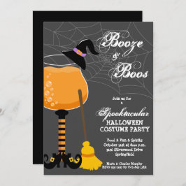 Convites Vidro de vinho de Booze e Boos Halloween