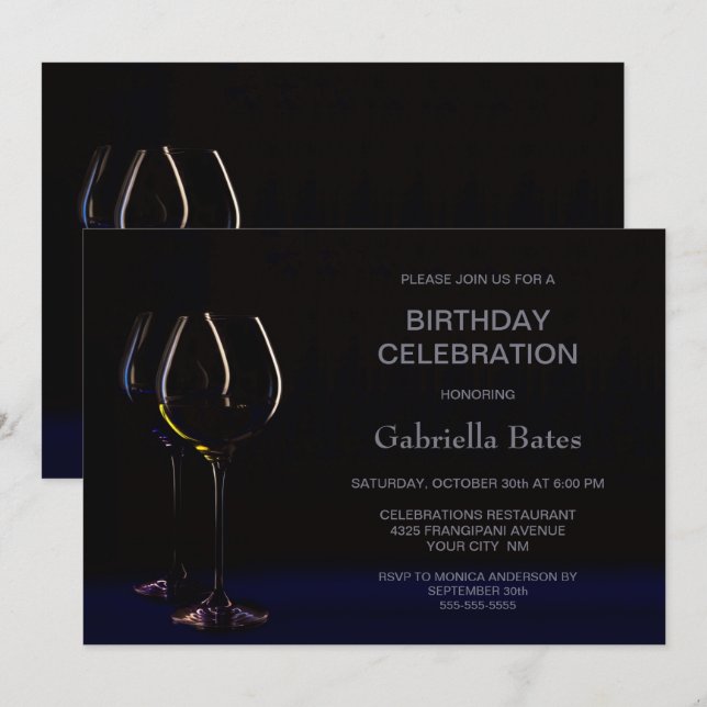 Convites Vidro De Vinho De Celebração De Aniversário De Qua (Frente/Verso)