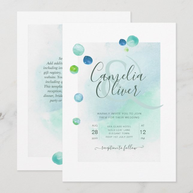 Convites Vidro do Mar Elegante Aquarela Boho Casamento Invi (Frente/Verso)