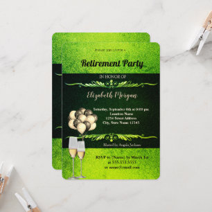 Convites Vidro Elegante, Balões, Aposentação Verde