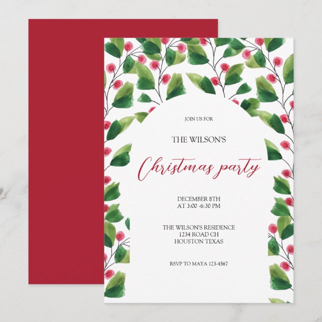 Convites Vidro Verde Verde Berry Watercolor (Frente/Verso)