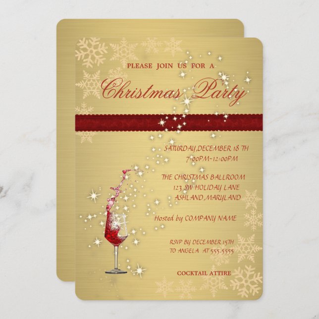 Convites Vidro Vermelho Dourado Elegante, Festa de Natal Co (Frente/Verso)