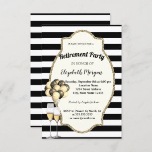 Convites Vidros de faixa preta, ballons, festa de aposentad