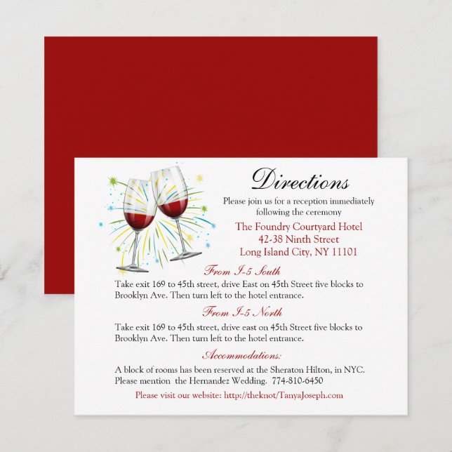 Convites Vidros de Vinho para Casamento Vermelho (Frente/Verso)