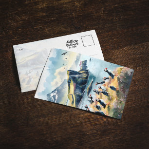 Convites Vik Puffins Islândia Watercolor Postcard