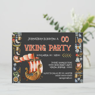 Convites Viking Birthday Invitation Boys 1–7 Navy blue red