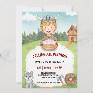 Convites Viking Birthday Invitation for Boy, Watercolor