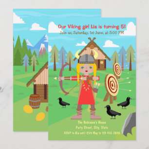 Convites Viking Girl praticando Arch e Festa de Seta 