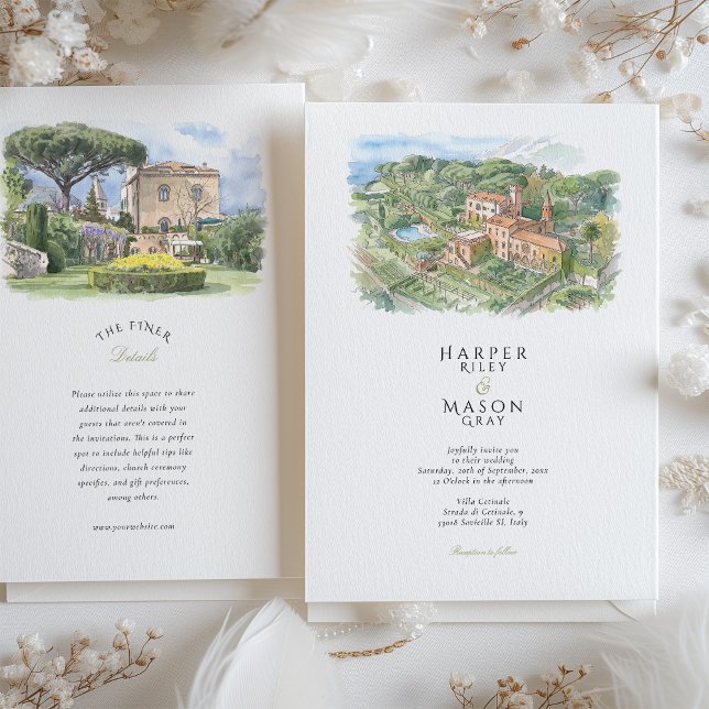 Convites Villa Cimbrone Amalfi Coast Watercolor Wedding (Criador carregado)