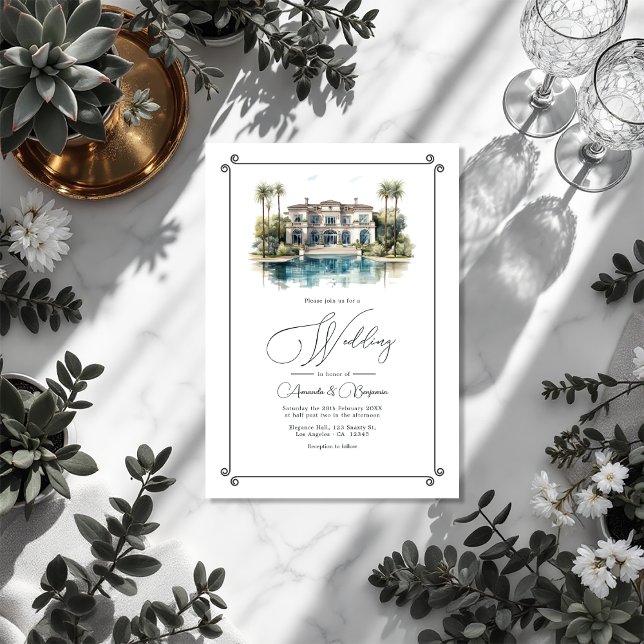 Convites Villa De Luxo Europeu Inspirou Casamento De "Velho (European Luxury Villa Inspired "Old Money" Wedding Invitation)