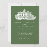 Villa Illustration Olive Green Wedding Italiano