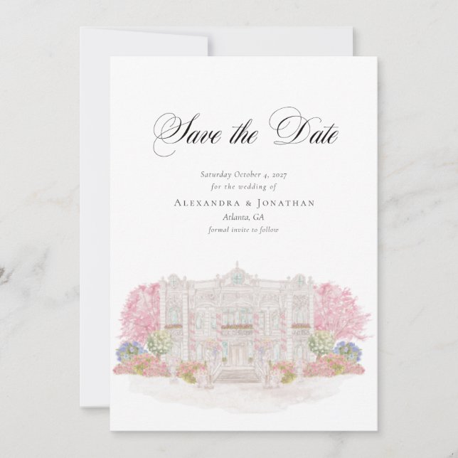 Convites Villa Watercolor Elegante Casamento Salve a Data (Frente)