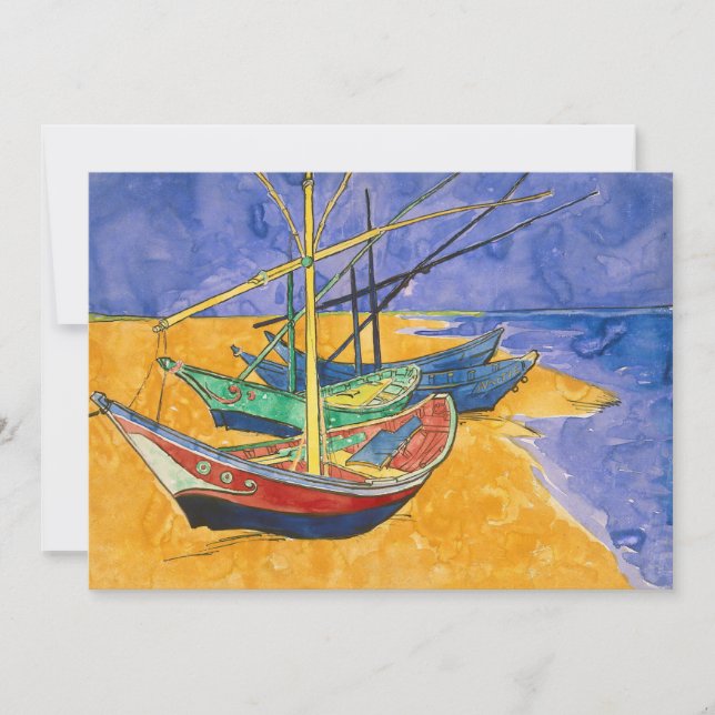 Convites Vincent van Gogh - Barcos de Pesca na Praia (Frente)