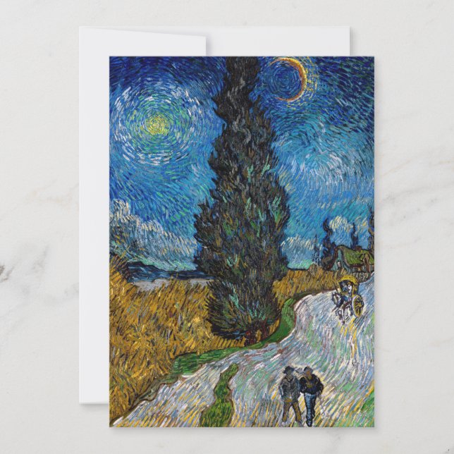 Convites Vincent van Gogh - Estrada com Cypress e Star (Frente)