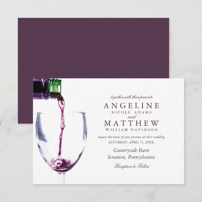Convites Vineyard Rustic Vineyard & Wine Glass Wedcard (Frente/Verso)