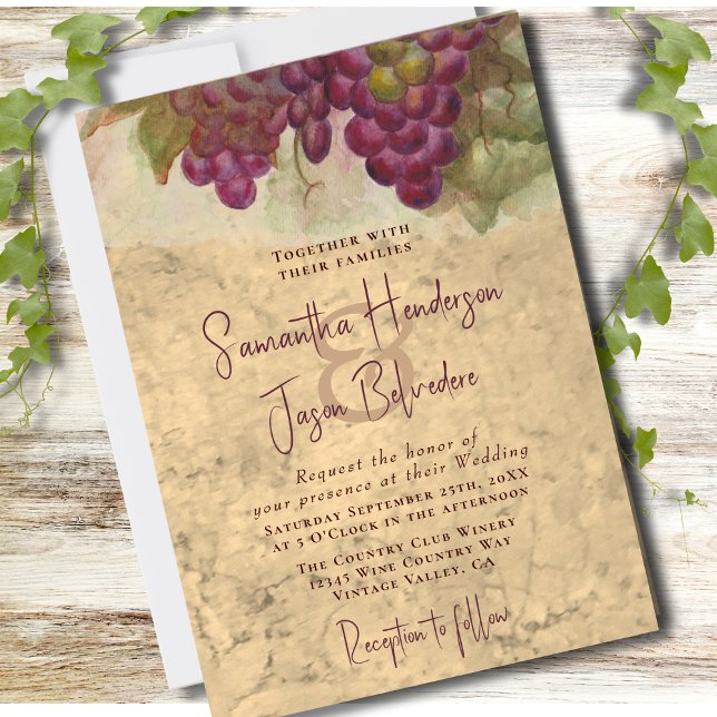Convites Vineyard Wedding Elegant Rustic Watercolor  (Criador carregado)