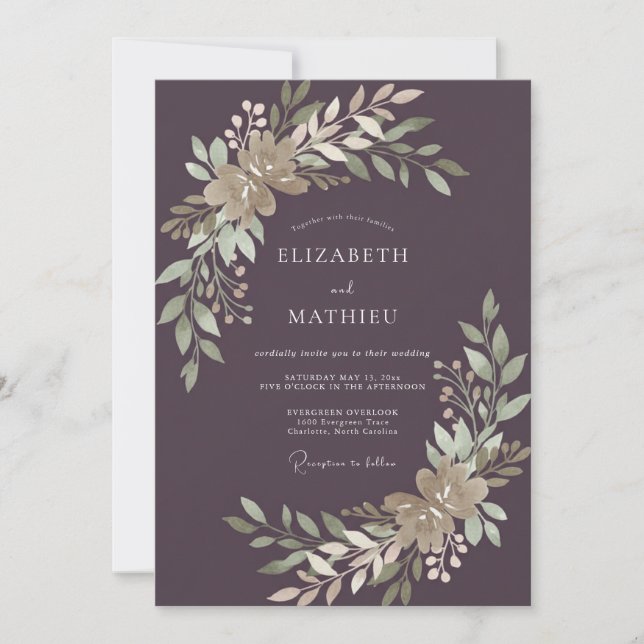 Convites Vinha de Champanhe Dourado Ameixa Casamento (Frente)