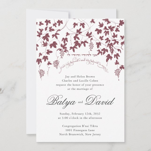 Convites Vinha de Convocação Judaica Hebraica (Frente)