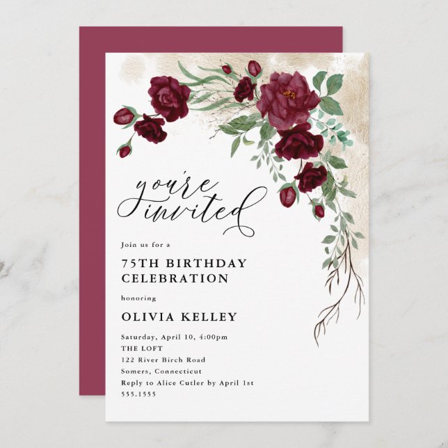 Convites Vinha de Rosa, Festa de aniversário Floral (Frente/Verso)