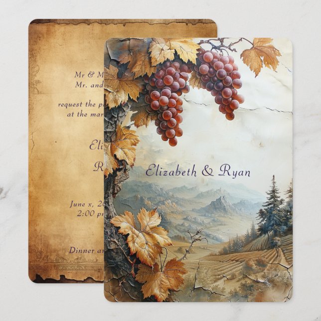 Convites Vinha-russa de Uva-Vinha do Campo Elegante (Frente/Verso)