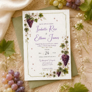 Convites Vinha Uvas Roxas Casamento Elegante Aquarela