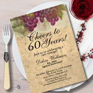 Convites Vinha Vinho Temático de 60 Anos de Idade Elegante