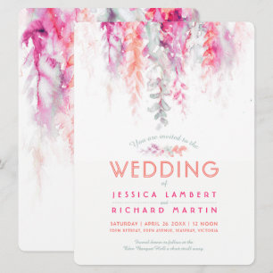 Convites Vinhas aquarelas casamento vermelho-rosa-rosa verd