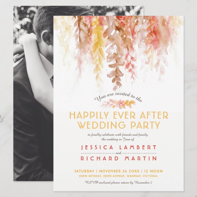 Convites Vinhas aquarelas castanho-alaranjado após festa de (Frente/Verso)