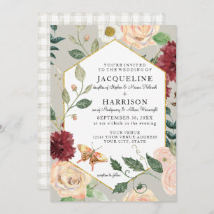 Convites Vinhas Aquarelas na Borboleta Rosa de Coral Floral