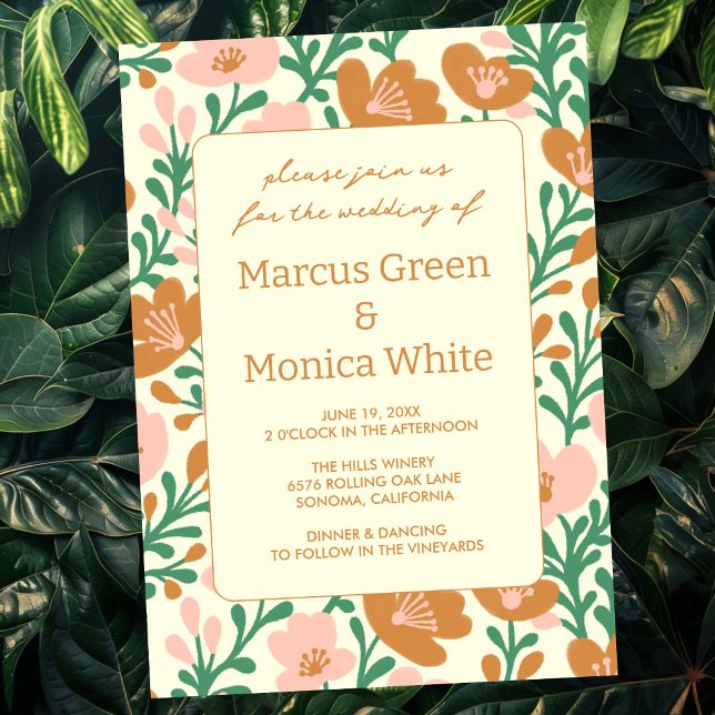 Convites Vinhas De Flor Selvagem, Cor de Rosa, Pecado (Wildflower Vines Pink Green Custom WEDDING Invitation
)